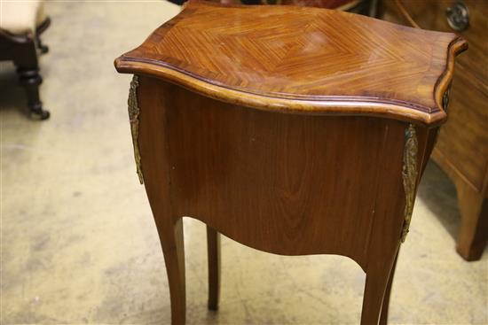 A pair of Louis XV style serpentine fronted two drawer kingwood chest, on slender cabriole legs, W.46cm